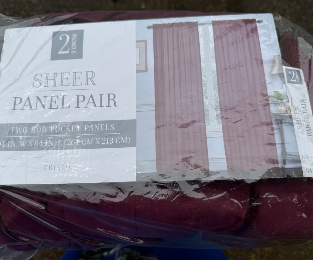 Sheer Curtain Panel Pair 104x84 Burgundy Crystal – 2 Panels New